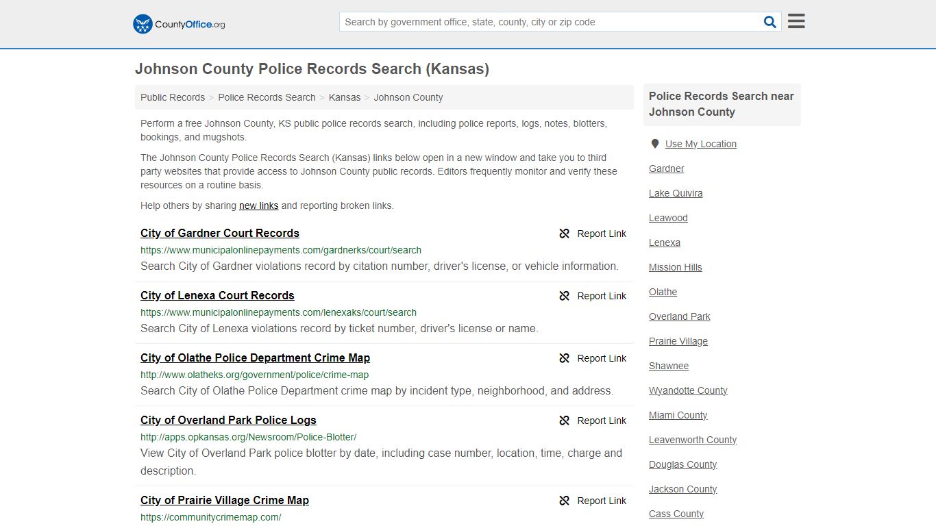 Johnson County Police Records Search (Kansas) - County Office