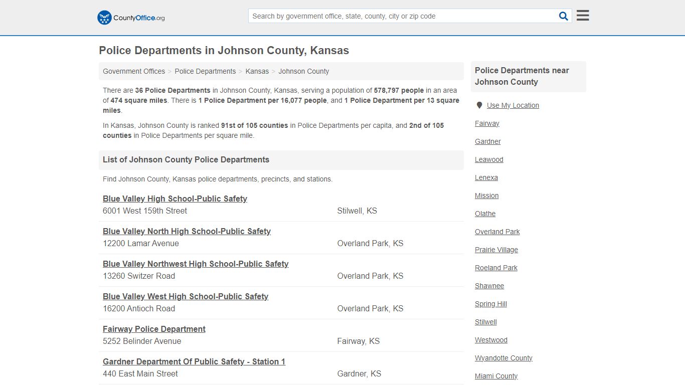 Police Departments - Johnson County, KS (Arrest Records & Police Logs)